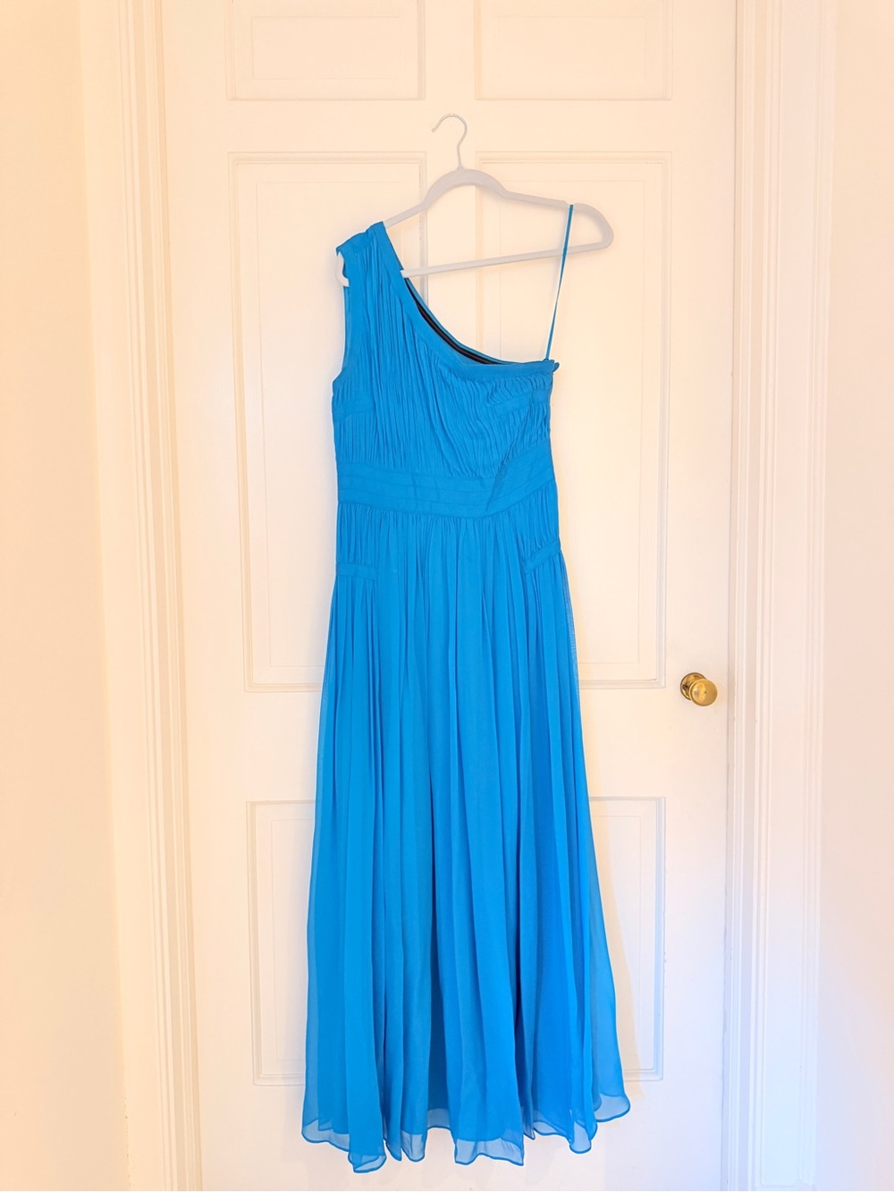 Diane Von Furstenberg Bright Blue One-Shoulder Chiffon Dress